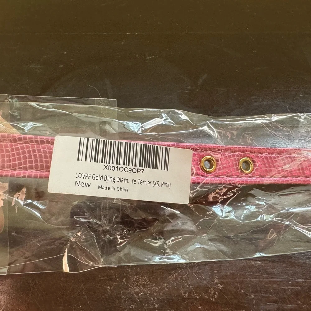 Pink Fashion XSmall Dog Collar with Ring for Tags Gold Bling Diamond Glitter